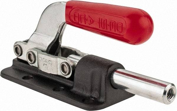 De-Sta-Co - 2,500 Lb Load Capacity, Flanged Base, Carbon Steel, Standard Straight Line Action Clamp - 6 Mounting Holes, 0.34" Mounting Hole Diam, 0.62" Plunger Diam, Straight Handle - All Tool & Supply