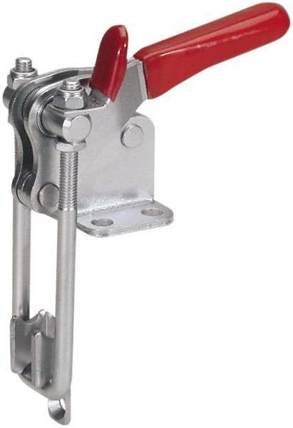 De-Sta-Co - 1,000 Lb Capacity, Vertical, U Hook, Flanged Base, Stainless Steel Pull Action Latch Clamp - 2.04" Drawing Movement, 4.1" OAL, Threaded U Hook, Straight Handle - All Tool & Supply