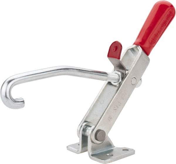 De-Sta-Co - 375 Lb Capacity, Horizontal, J Hook, Flanged Base, Carbon Steel Pull Action Latch Clamp - 4" Drawing Movement, 8.82" OAL, Straight Handle - All Tool & Supply