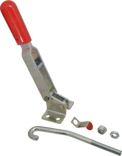 De-Sta-Co - 1,000 Lb Capacity, Horizontal, J Hook, Flanged Base, Carbon Steel Pull Action Latch Clamp - 6.13" Drawing Movement, 13.45" OAL, Straight Handle - All Tool & Supply