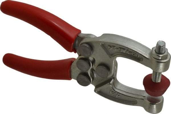 De-Sta-Co - 889.64 N Load Capacity, 1.08" Throat Depth, 4.63" OAL, Carbon Steel, C Style Plier Clamp - 2.06" Max Jaw Capacity, M6x1 Spindle, 2.06" Open Throat Height, Red Handle, Spindle End - All Tool & Supply