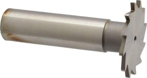 Made in USA - 1-1/8" Diam x 1/16" Face Width, High Speed Steel, 16 Teeth, Shank Connection Woodruff Keyseat Cutter - Uncoated, 2-3/16" OAL x 1/2" Shank, Straight Teeth - All Tool & Supply