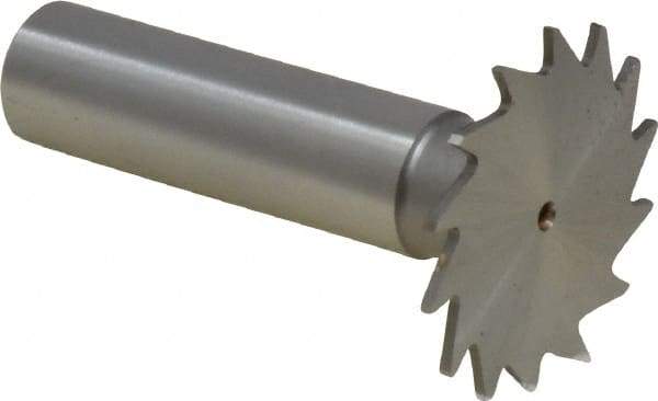 Made in USA - 1-1/4" Diam x 3/64" Face Width, High Speed Steel, 18 Teeth, Shank Connection Woodruff Keyseat Cutter - Uncoated, 2-3/16" OAL x 1/2" Shank, Straight Teeth - All Tool & Supply