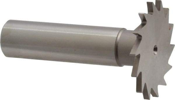 Made in USA - 1-1/4" Diam x 5/64" Face Width, High Speed Steel, 18 Teeth, Shank Connection Woodruff Keyseat Cutter - Uncoated, 2-3/16" OAL x 1/2" Shank, Straight Teeth - All Tool & Supply