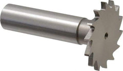 Made in USA - 1-1/4" Diam x 3/32" Face Width, High Speed Steel, 18 Teeth, Shank Connection Woodruff Keyseat Cutter - Uncoated, 2-3/16" OAL x 1/2" Shank, Straight Teeth - All Tool & Supply