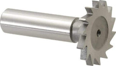 Made in USA - 1-1/4" Diam x 9/64" Face Width, High Speed Steel, 18 Teeth, Shank Connection Woodruff Keyseat Cutter - Uncoated, 2-3/16" OAL x 1/2" Shank, Straight Teeth - All Tool & Supply