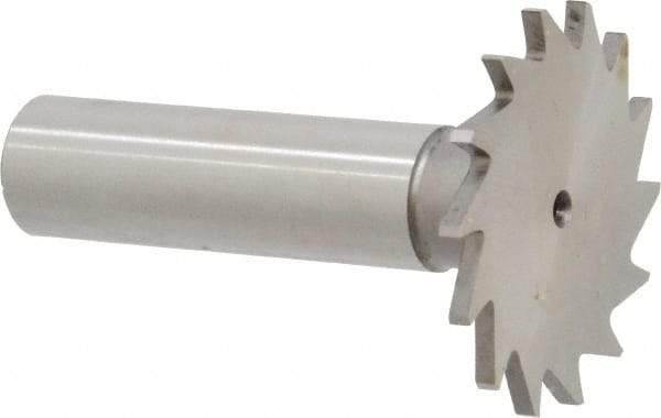 Made in USA - 1-3/8" Diam x 5/64" Face Width, High Speed Steel, 18 Teeth, Shank Connection Woodruff Keyseat Cutter - Uncoated, 2-1/4" OAL x 1/2" Shank, Straight Teeth - All Tool & Supply