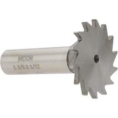 Made in USA - 1-3/8" Diam x 3/32" Face Width, High Speed Steel, 18 Teeth, Shank Connection Woodruff Keyseat Cutter - Uncoated, 2-1/4" OAL x 1/2" Shank, Straight Teeth - All Tool & Supply