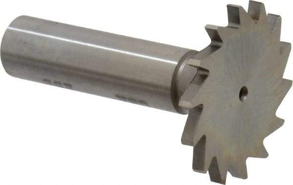 Made in USA - 1-3/8" Diam x 7/64" Face Width, High Speed Steel, 14 Teeth, Shank Connection Woodruff Keyseat Cutter - Uncoated, 2-1/4" OAL x 1/2" Shank, Straight Teeth - All Tool & Supply