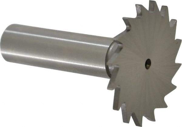 Made in USA - 1-1/2" Diam x 5/64" Face Width, High Speed Steel, 20 Teeth, Shank Connection Woodruff Keyseat Cutter - Uncoated, 2-1/4" OAL x 1/2" Shank, Straight Teeth - All Tool & Supply