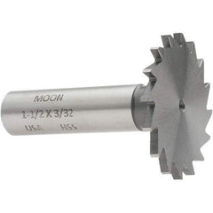 Made in USA - 1-1/2" Diam x 3/32" Face Width, High Speed Steel, 20 Teeth, Shank Connection Woodruff Keyseat Cutter - Uncoated, 2-1/4" OAL x 1/2" Shank, Straight Teeth - All Tool & Supply