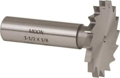 Made in USA - 1-1/2" Diam x 1/8" Face Width, High Speed Steel, 16 Teeth, Shank Connection Woodruff Keyseat Cutter - Uncoated, 2-1/8" OAL x 1/2" Shank, Straight Teeth - All Tool & Supply