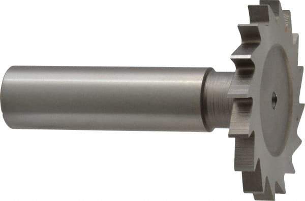 Made in USA - 1-1/2" Diam x 5/32" Face Width, High Speed Steel, 20 Teeth, Shank Connection Woodruff Keyseat Cutter - Uncoated, 2-1/4" OAL x 1/2" Shank, Straight Teeth - All Tool & Supply