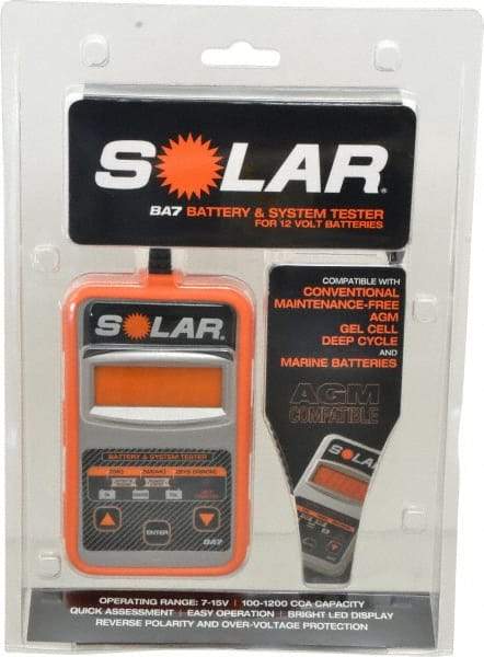 Solar - 12 Volt Digital Battery & System Tester - 100 to 1,100 CCA Range, 1-1/2' Cable - All Tool & Supply