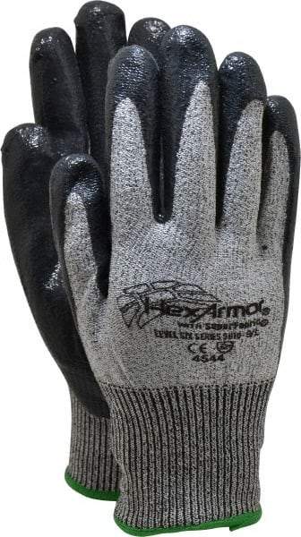 HexArmor - Size L (9), ANSI Cut Lvl A8, Puncture Lvl 5, Nitrile Coated Cut & Puncture Resistant Gloves - Palm & Fingers Coated, SuperFabric/HPPE Lining, Knit Wrist, Gray/Black, Paired - All Tool & Supply