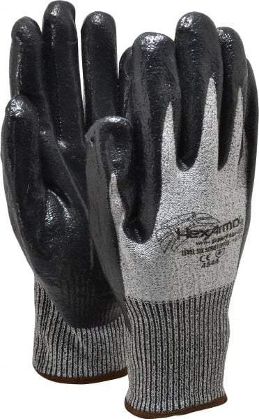 HexArmor - Size XL (10), ANSI Cut Lvl A8, Puncture Lvl 5, Nitrile Coated Cut & Puncture Resistant Gloves - Palm & Fingers Coated, SuperFabric/HPPE Lining, Knit Wrist, Gray/Black, Paired - All Tool & Supply