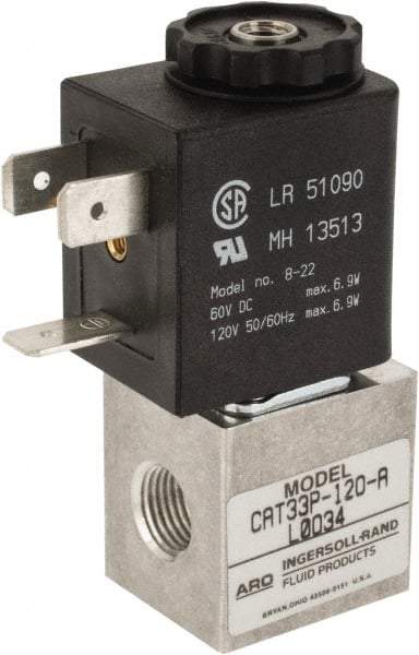 ARO/Ingersoll-Rand - 1/8", CAT Series 3-Way 2-Position Body Ported Stacking Solenoid Valve - 24 VDC, 0.048 CV Rate, 2.43" High x 7/8" Long - All Tool & Supply