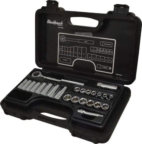 Blackhawk by Proto - 24 Piece 3/8" Drive Deep Well Socket Set - 6 Points, 5/8" to 5/8" 7mm to 19mm Range, Metric Measurement Standard - All Tool & Supply