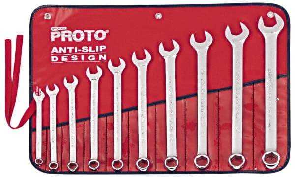 Proto - 10 Piece, 7/16" to 1", 6 Point Combination Wrench Set - Inch Measurement Standard, Satin Chrome Finish, Comes in Nylon Roll - All Tool & Supply