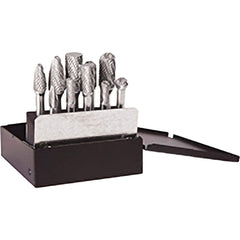 Titan USA - Burr Sets; Head Shape: Cylinder; Cylinder Ball End; Ball; Egg; Round Tree; Flame ; Tooth Style: Double Cut ; Cutting Diameter (Inch): 1/2 ; Number of Pieces: 10 ; Shank Diameter (Inch): 1/4 ; Shank Diameter (mm): 6.35 - Exact Industrial Supply