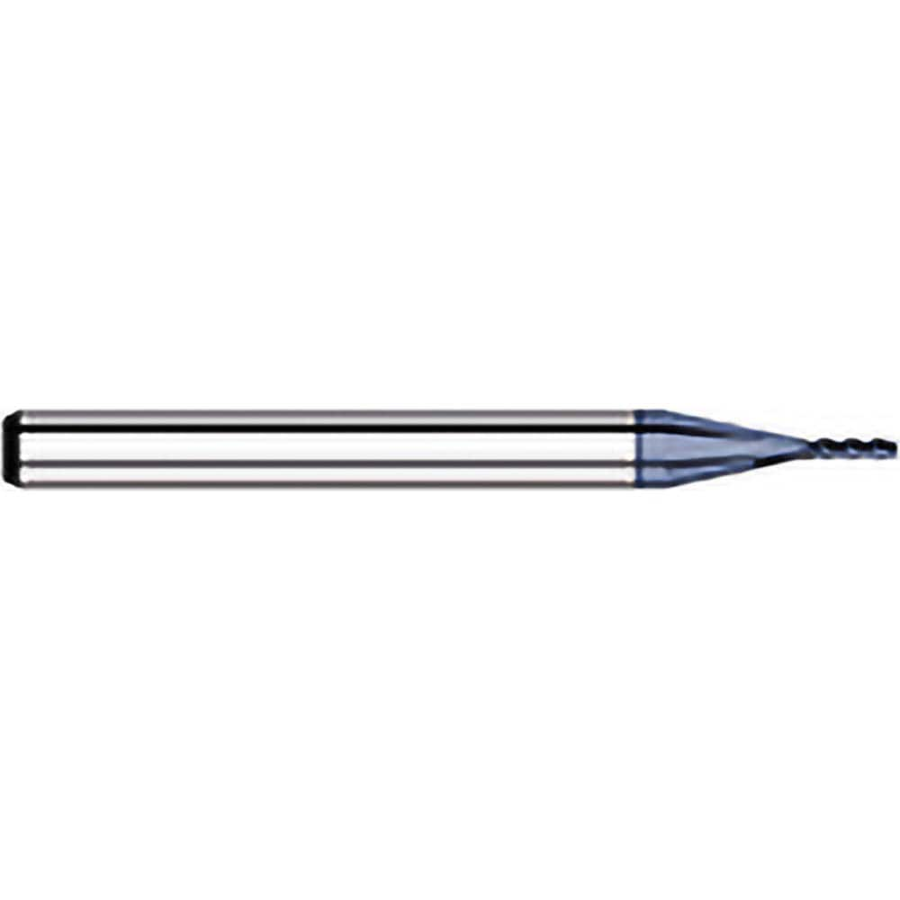 Corner Radius End Mill: 0.02″ Dia, 0.06″ LOC, 0.005″ Radius, 4 Flutes, Solid Carbide 1-1/2″ OAL, 1/8″ Shank Dia, 30 ° Helix, AlTiN Coated, Corner Radius End, Centercutting