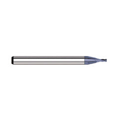 Corner Radius End Mill: 0.03″ Dia, 0.045″ LOC, 0.005″ Radius, 4 Flutes, Solid Carbide 1-1/2″ OAL, 1/8″ Shank Dia, 30 ° Helix, AlTiN Coated, Corner Radius End, Centercutting