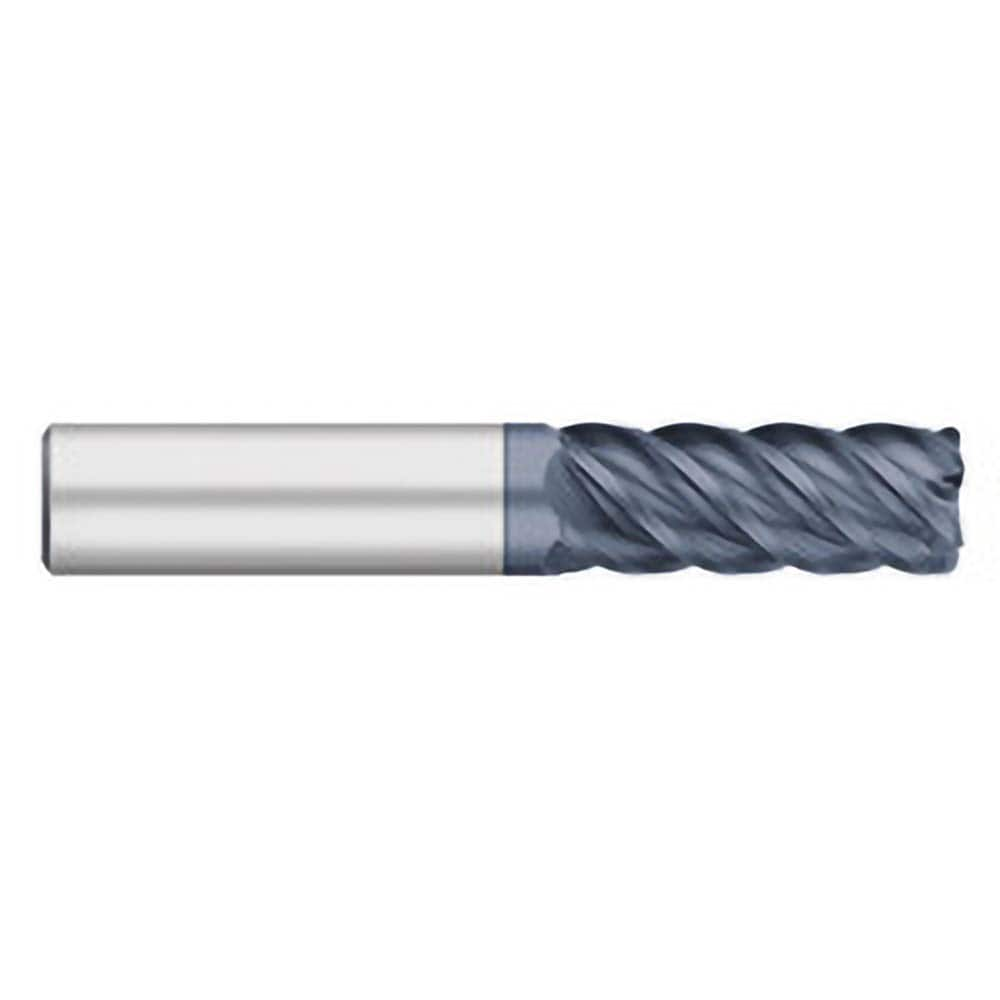 Corner Radius End Mill: 3/16″ Dia, 3/4″ LOC, 0.01″ Radius, 5 Flutes, Solid Carbide 2″ OAL, 3/16″ Shank Dia, 45 ° Helix, AlTiN Coated, Corner Radius End, Centercutting