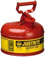 Justrite - 1 Gal Galvanized Steel Type I Safety Can - 11" High x 9-1/2" Diam, Red with Yellow - All Tool & Supply