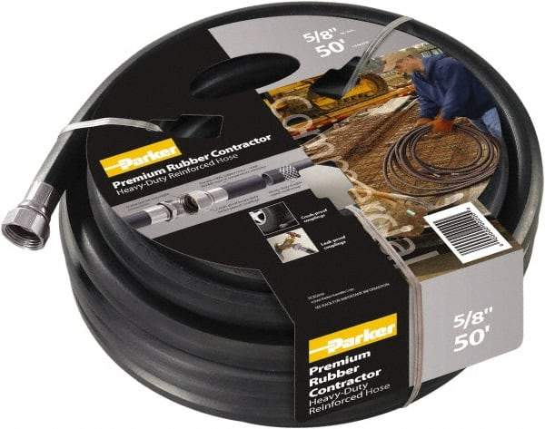 Parker - 75' Long Water Hose - 5/8" Diam, 3/4" GHT, Rubber, 125 psi, Black - All Tool & Supply