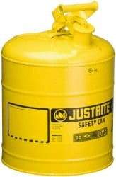 Justrite - 5 Gal Galvanized Steel Self-Closing, Self-Venting, Full-Length Flame Arrester - 16-7/8" High x 11-3/4" Diam, Yellow - All Tool & Supply