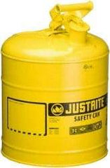 Justrite - 5 Gal Galvanized Steel Self-Closing, Self-Venting, Full-Length Flame Arrester - 16-7/8" High x 11-3/4" Diam, Yellow - All Tool & Supply