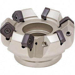 Iscar - 73.4mm Cut Diam, 22mm Arbor Hole, 3.5mm Max Depth of Cut, 45° Indexable Chamfer & Angle Face Mill - 6 Inserts, ON.. 05..\xB6OXMT 0507\xB6RXMT 1607\xB6S845 SN.U 13 Insert, Right Hand Cut, 6 Flutes, Series Helido - All Tool & Supply