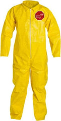 Dupont - Size 3XL PE Film Chemical Resistant Coveralls - Yellow, Zipper Closure, Open Cuffs, Open Ankles, Serged Seams - All Tool & Supply