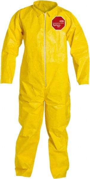 Dupont - Size 2XL PE Film Chemical Resistant Coveralls - Yellow, Zipper Closure, Open Cuffs, Open Ankles, Serged Seams - All Tool & Supply