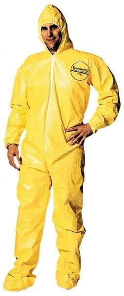 Dupont - Size 3XL PE Film Chemical Resistant Coveralls - Yellow, Zipper Closure, Elastic Cuffs, Open Ankles, Serged Seams - All Tool & Supply