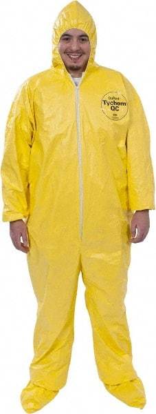 Dupont - Size 2XL PE Film Chemical Resistant Coveralls - Yellow, Zipper Closure, Elastic Cuffs, Open Ankles, Serged Seams - All Tool & Supply