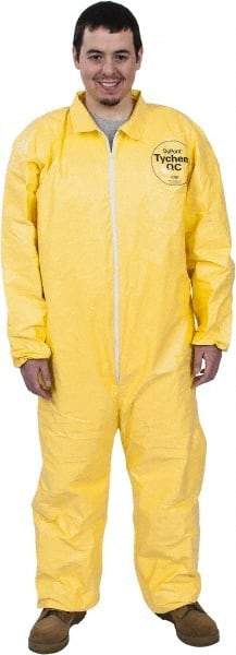 Dupont - Size 3XL PE Film Chemical Resistant Coveralls - Yellow, Zipper Closure, Elastic Cuffs, Elastic Ankles, Serged Seams - All Tool & Supply