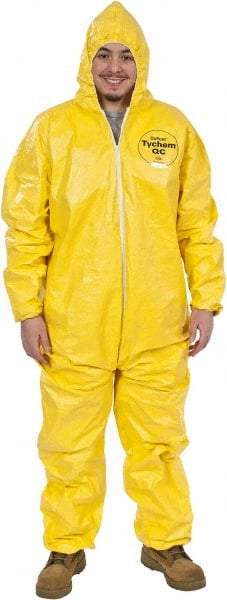 Dupont - Size 2XL PE Film Chemical Resistant Coveralls - Yellow, Zipper Closure, Elastic Cuffs, Elastic Ankles, Serged Seams - All Tool & Supply