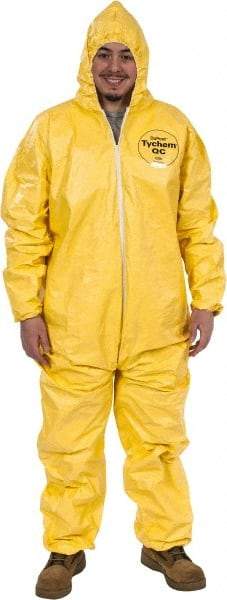 Dupont - Size 3XL PE Film Chemical Resistant Coveralls - Yellow, Zipper Closure, Elastic Cuffs, Elastic Ankles, Serged Seams - All Tool & Supply