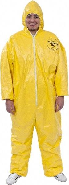 Dupont - Size 4XL PE Film Chemical Resistant Coveralls - Yellow, Zipper Closure, Elastic Cuffs, Elastic Ankles, Serged Seams - All Tool & Supply