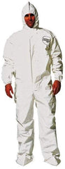 Dupont - Size 4XL Saranex Chemical Resistant Coveralls - White, Zipper Closure, Elastic Cuffs, Open Ankles, Bound Seams - All Tool & Supply