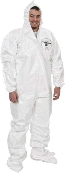 Dupont - Size 2XL Saranex Chemical Resistant Coveralls - White, Zipper Closure, Elastic Cuffs, Open Ankles, Bound Seams - All Tool & Supply