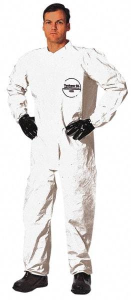 Dupont - Size 4XL Saranex Chemical Resistant Coveralls - White, Zipper Closure, Elastic Cuffs, Elastic Ankles, Bound Seams - All Tool & Supply