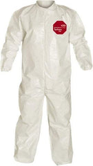 Dupont - Size M Saranex Chemical Resistant Coveralls - White, Zipper Closure, Elastic Cuffs, Elastic Ankles, Bound Seams - All Tool & Supply