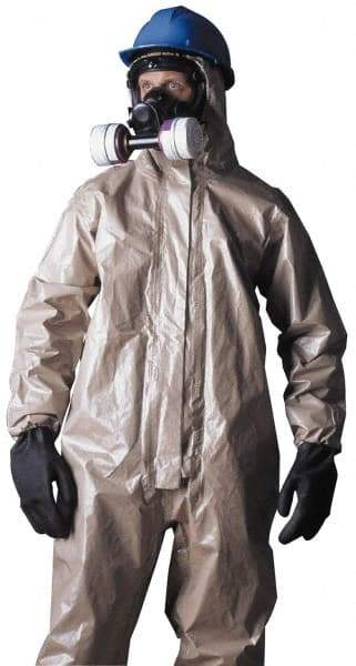 Dupont - Size 3XL Hazmat Chemical Resistant Coveralls - Tan, Zipper Closure, Elastic Cuffs, Open Ankles, Taped Seams - All Tool & Supply