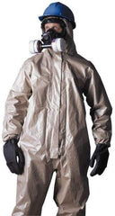 Dupont - Size L Hazmat Chemical Resistant Coveralls - Tan, Zipper Closure, Elastic Cuffs, Open Ankles, Taped Seams - All Tool & Supply