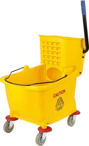 PRO-SOURCE - 31 Qt Plastic Bucket & Wringer - 22" Long x 18-1/2" High x 17" Wide, Yellow - All Tool & Supply