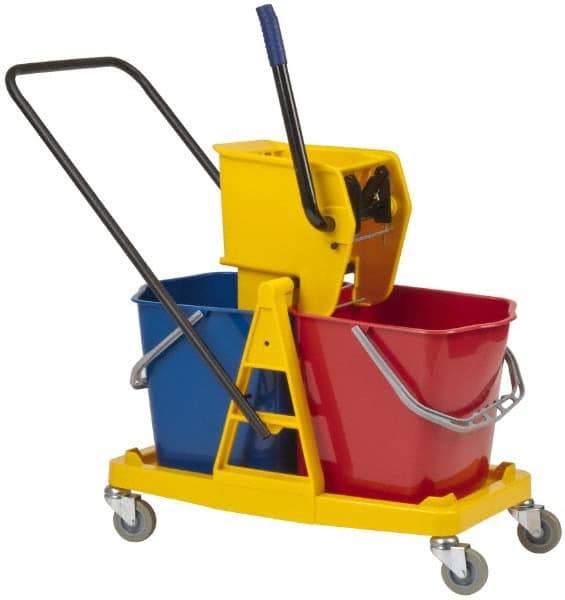 PRO-SOURCE - 63 Qt Plastic Bucket & Wringer - 31" Long x 20-1/2" High x 17" Wide, Blue/Red - All Tool & Supply