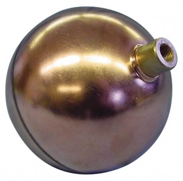 Made in USA - 10" Diam, Spherical, Round Spud Connection, Metal Float - 3/8" Straight Thread, Stainless Steel, 600 Max psi, 14 Gauge - All Tool & Supply