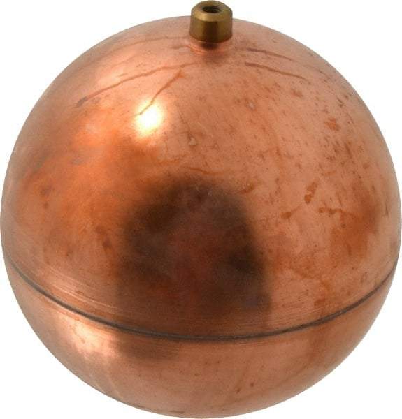 Made in USA - 5" Diam, Spherical, Round Spud Connection, Metal Float - 1/4-20 Thread, Copper, 25 Max psi, 23 Gauge - All Tool & Supply